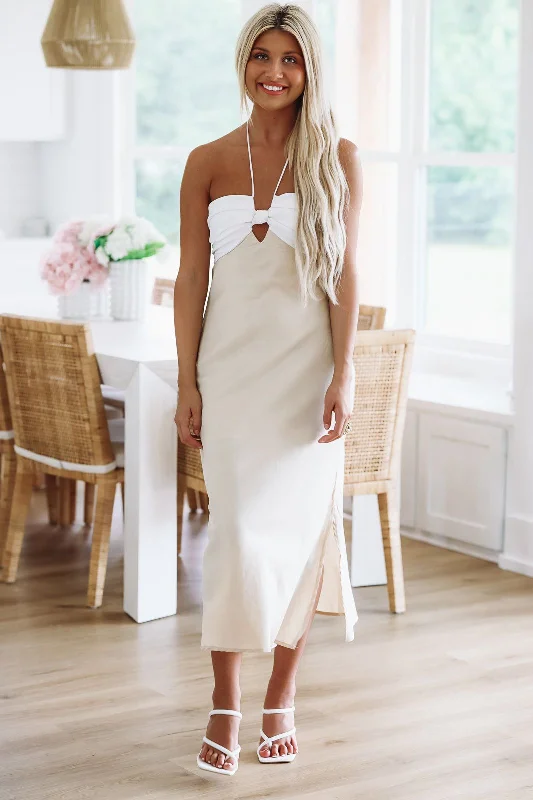 Knot Only Midi Dress - Ivory and Beige