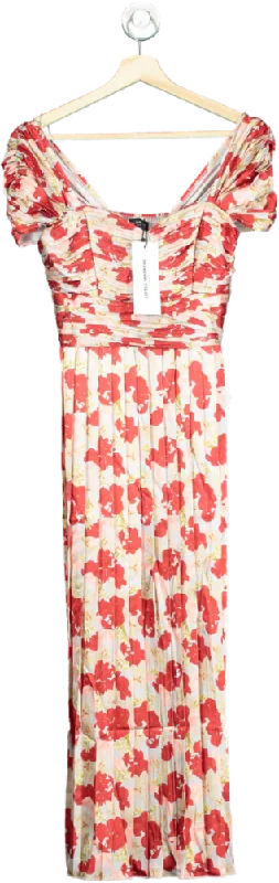 Little Mistress Red Jackson Floral Print Pleated Midaxi Dress UK 10