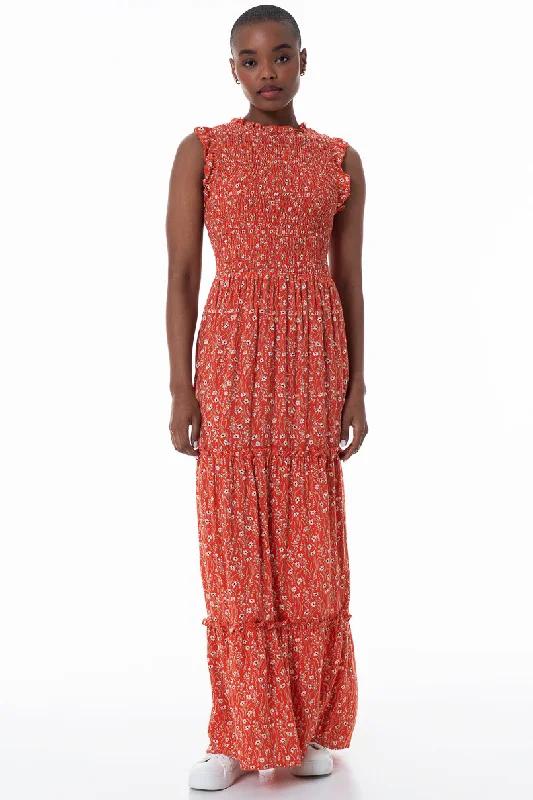 Printed Midi Dress _ 152185 _ Tangerine