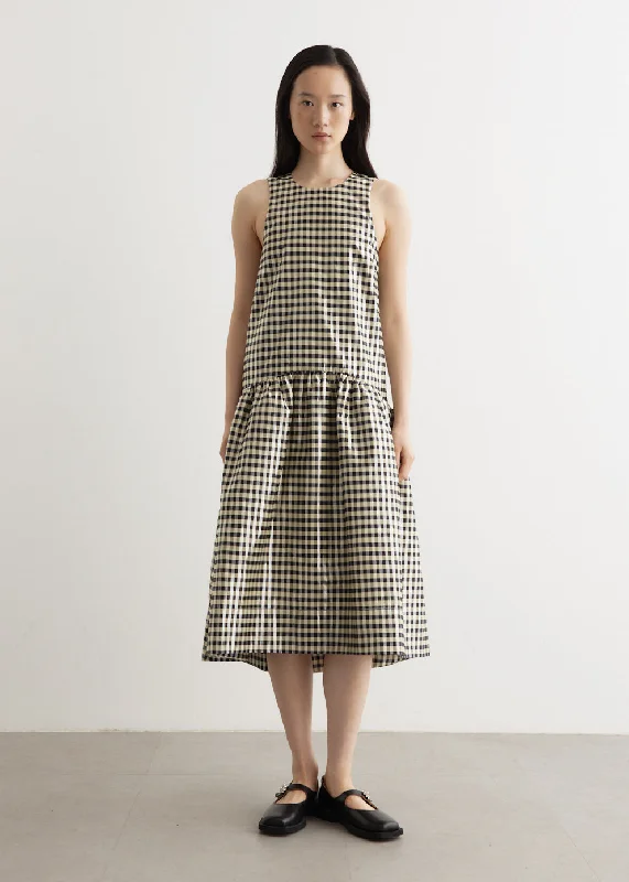 Shiny Check Jacquard Midi Dress