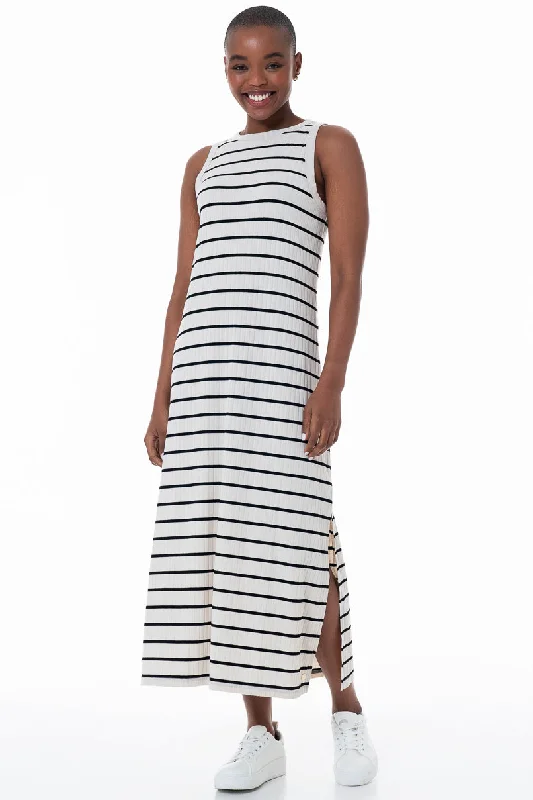 Striped Midi Dress _ 152163 _ Stone