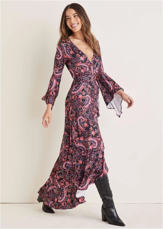 Paisley Wrap Maxi Dress - Multi-Paisley