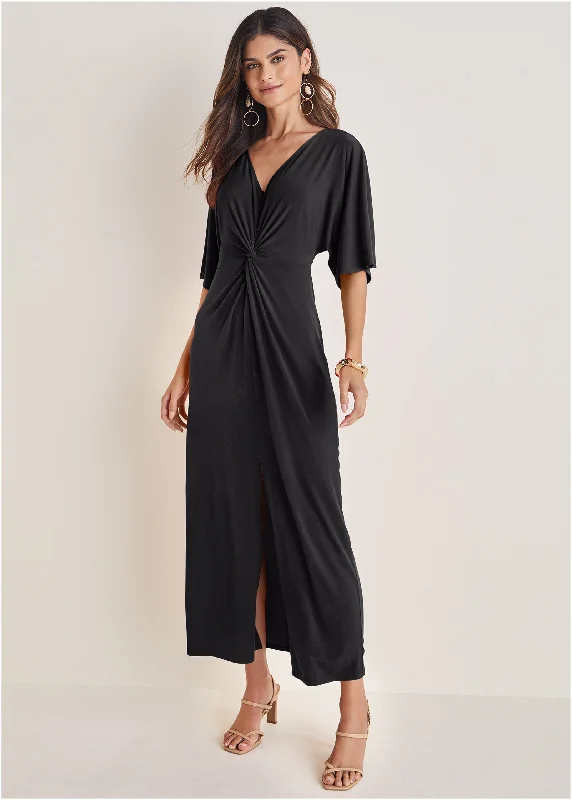 Twist Front Maxi Dress - Black