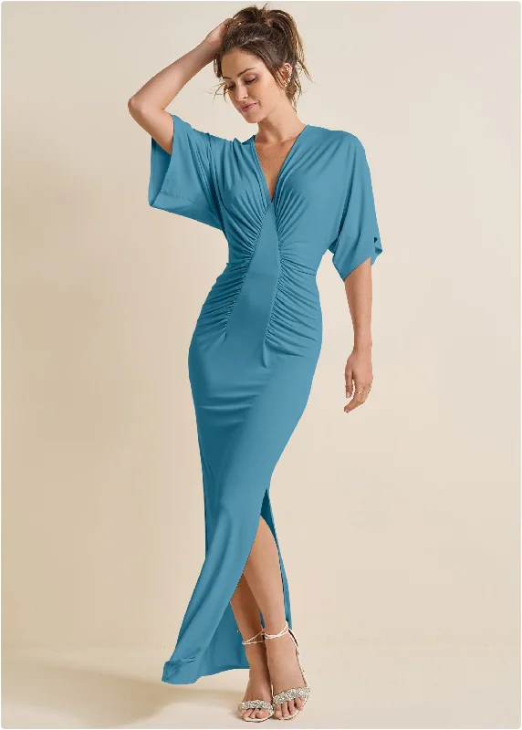 Drape Sleeve Maxi Dress - Blue