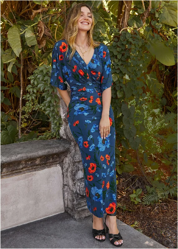 Drape Sleeve Maxi Dress - Forest Floral Iris