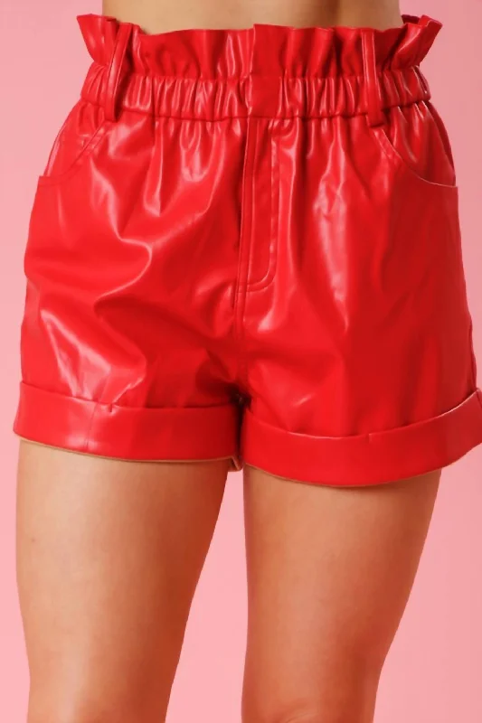 Leather Paper Bag Short In Red