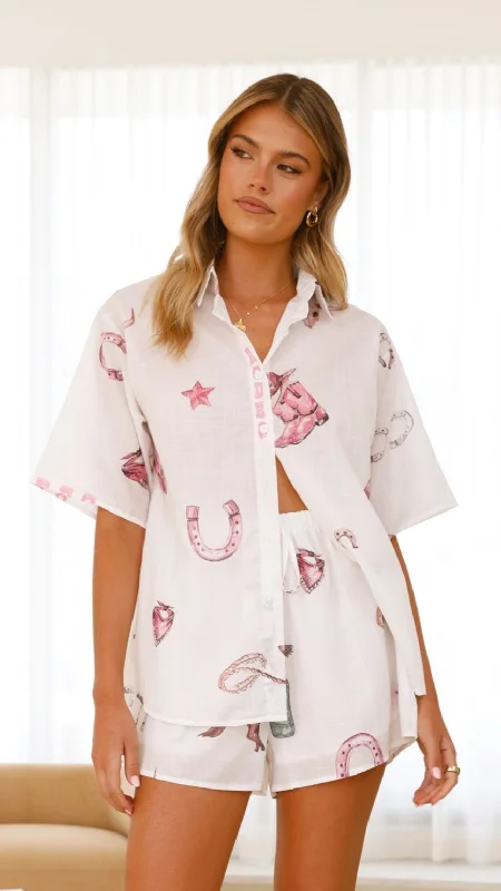 Rodeo Button Up Shirt and Shorts Set - White