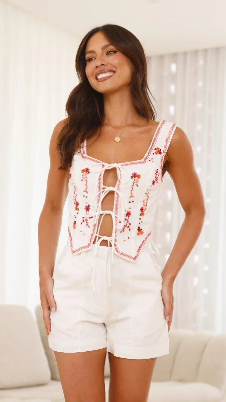 Saint Tie Front Top - White/Red