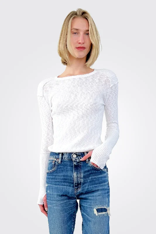 Long Sleeve Crew Neck Top - White