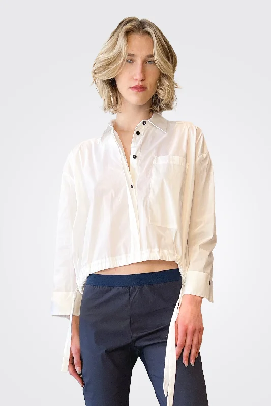 Long Sleeve Synched Waist Shirt - White