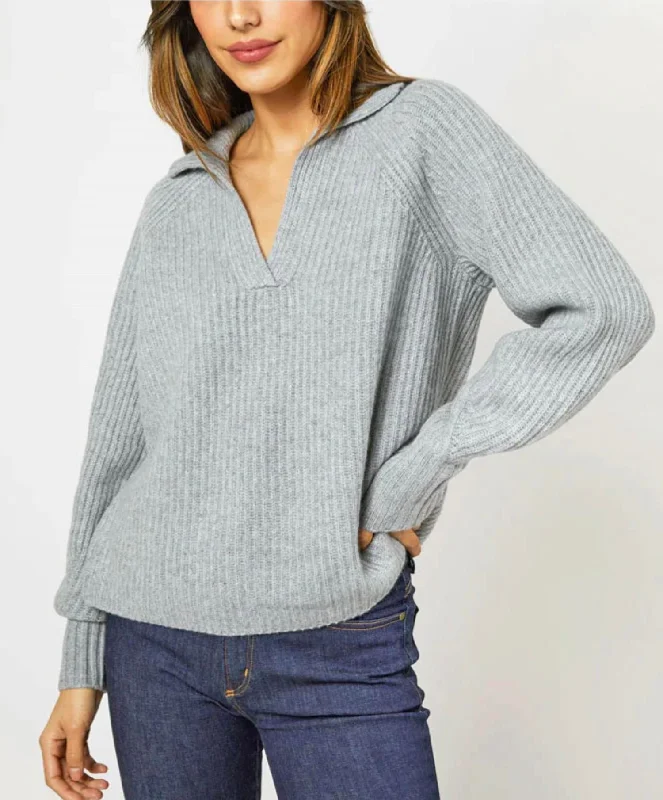 Blaire Jonny Collar Shaker Sweater In Grey