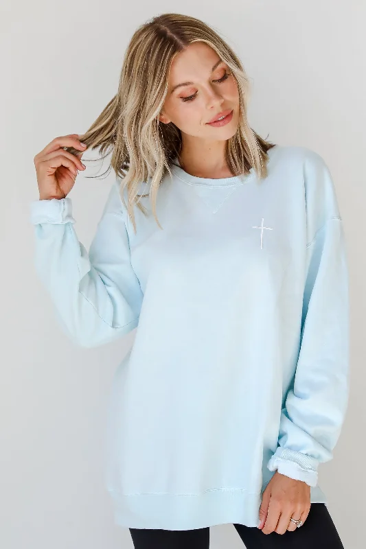 Light Blue God Is Good Cross Sweatshirt