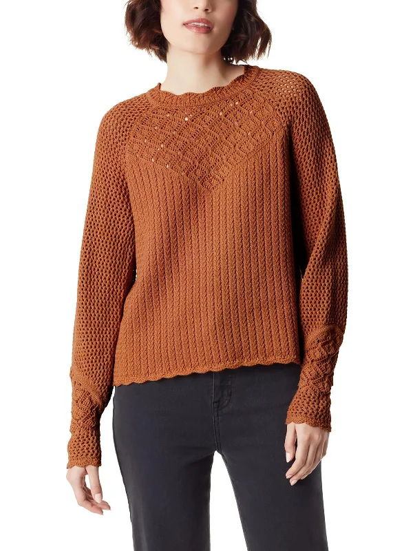 Womens Open Stitch Yoke Crewneck Sweater