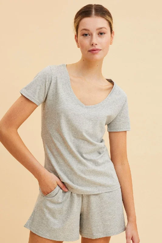 Grey V Neck T-Shirt Cotton Regular Fit Cotton