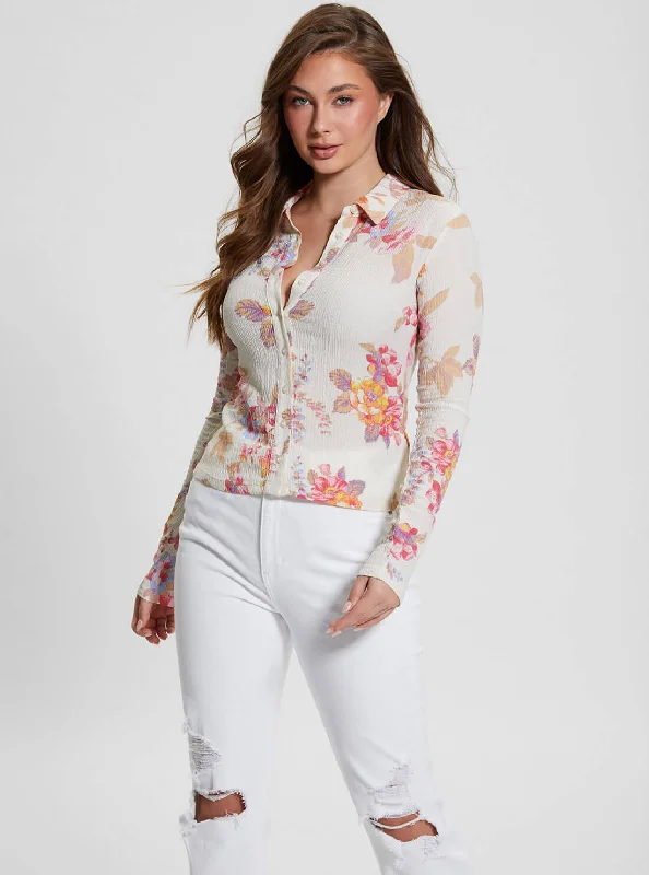 White Floral Tessa Long Sleeve Top