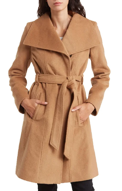 Michael Michael Kors Wool Belted Wrap Solid Camel Coat