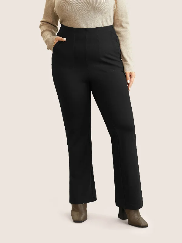 High Rise Elastic Waist Thick Flare Leg Pants