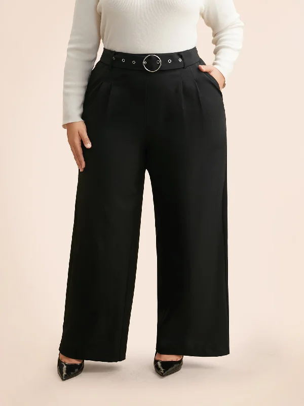 Mid Rise Belted Wide Leg Pants