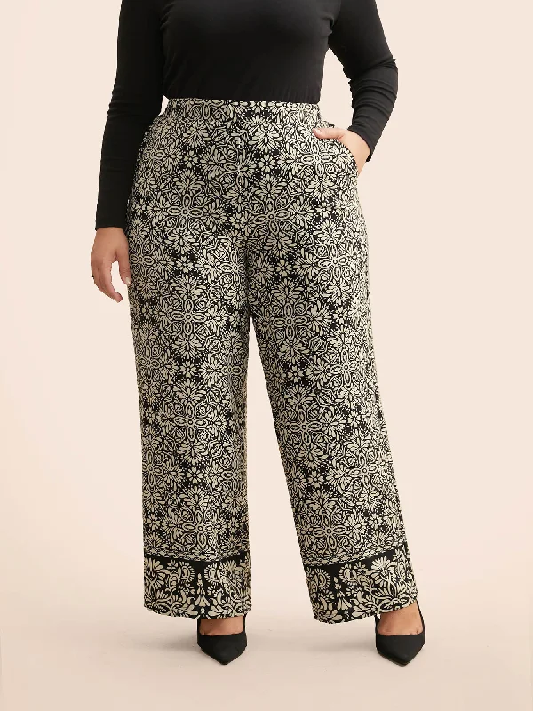 Mid Rise Boho Print Pocket Pants