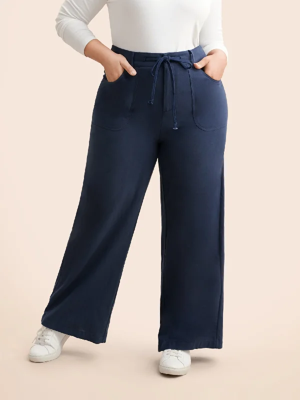 Mid Rise Drawstring Wide Leg Pants