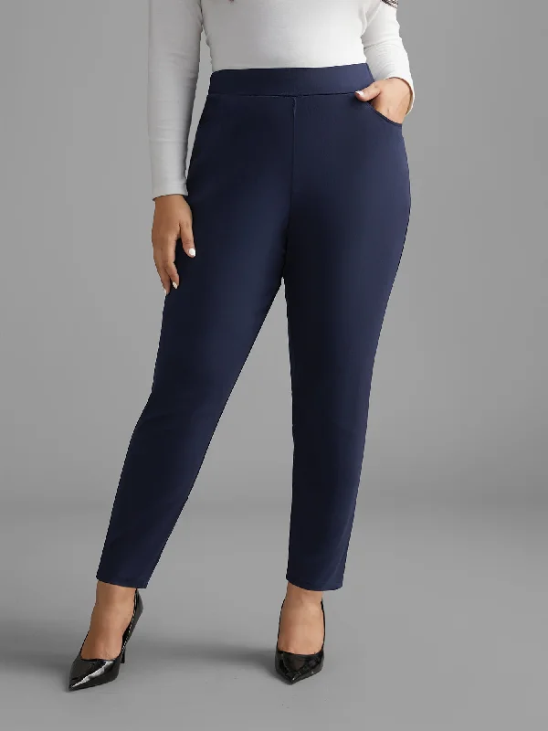 Mid Rise Elastic Waist Skinny Pants