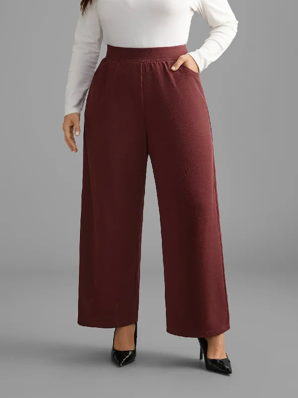 Plain Elastic Waist Straight Leg Pants