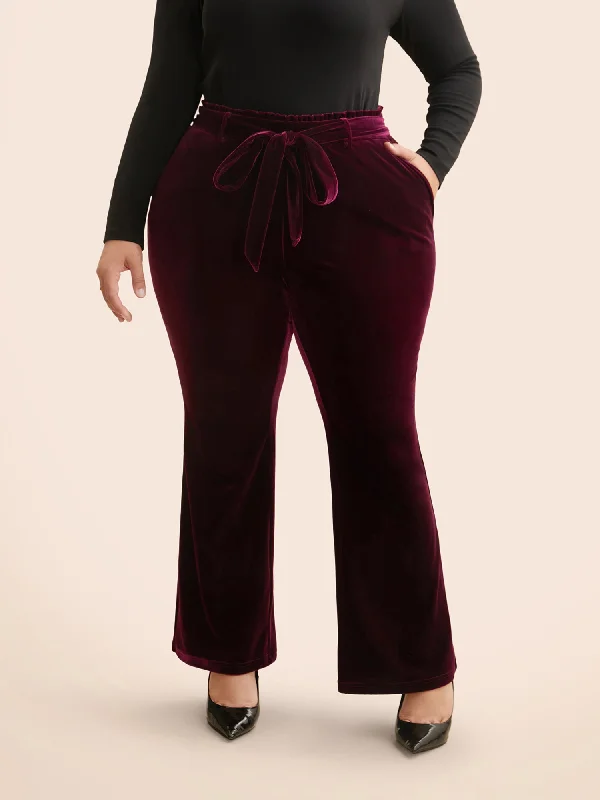 Velvet Paperbag Waist Belted Pants